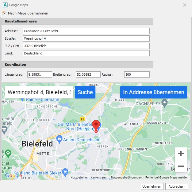 Dialog "Google Maps"