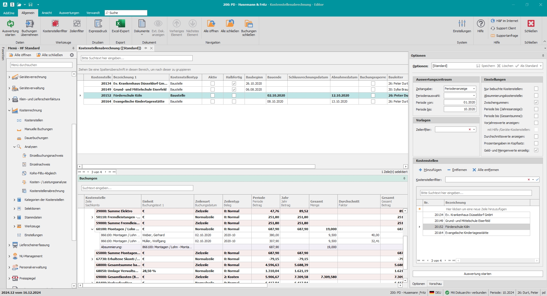 Hauptfenster "Kostenstellenabrechnung"