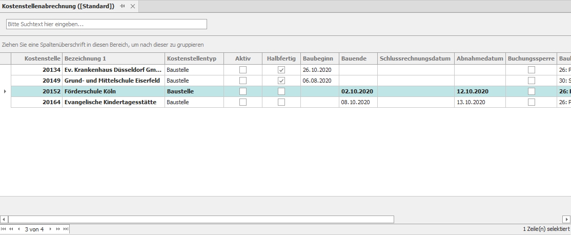 Hauptfenster "Kostenstellenabrechnung"