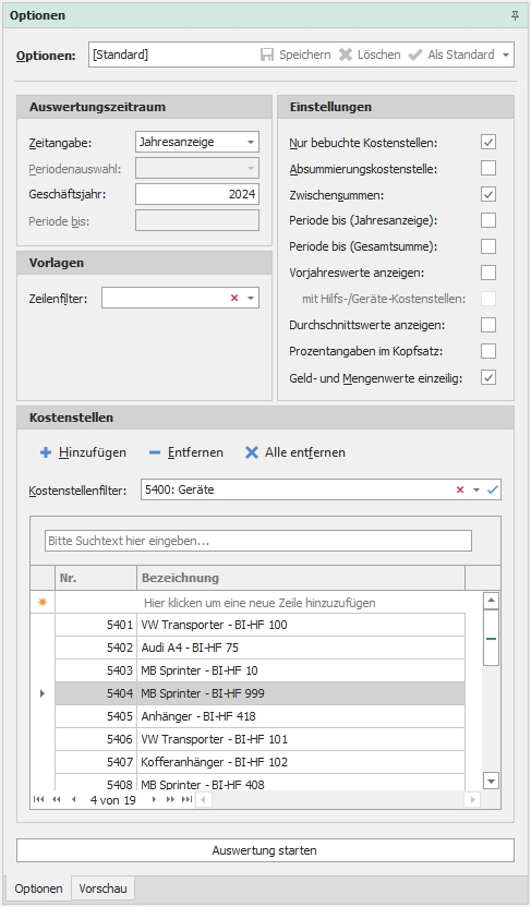 Dockingfenster "Optionen"