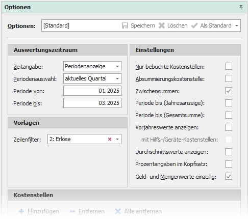 Docking "Optionen" mit Gruppe "Einstellungen"