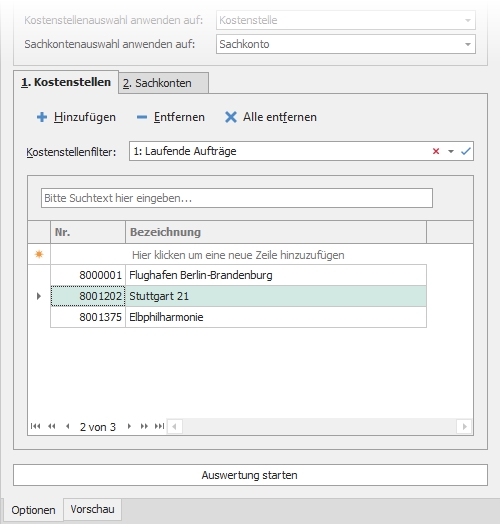 Kostenstellenauswahl