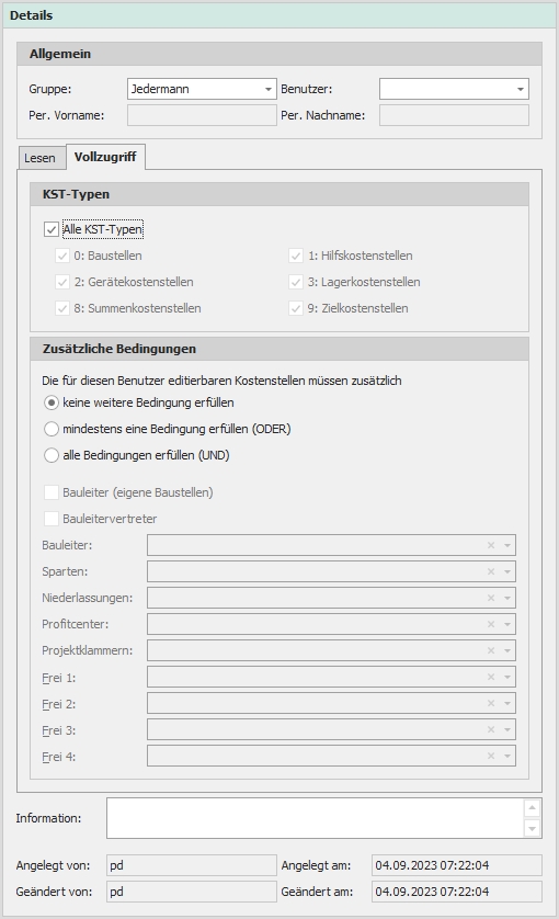 Beispiel "Kostenstellenberechtigung für Jedermann"
