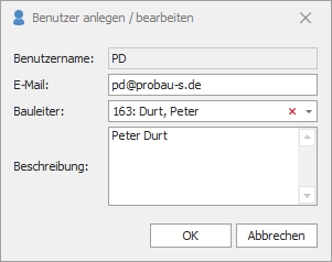 Dialog "Benutzer anlegen / bearbeiten" Dialog "Benutzer anlegen / bearbeiten"