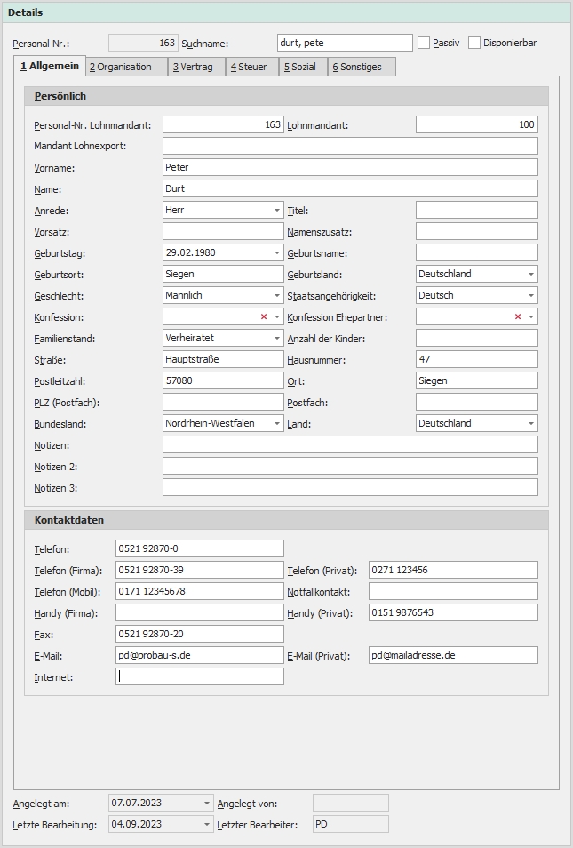 Detail "Personalverwaltung Detail "Personalverwaltung