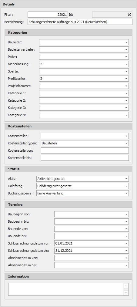 Detail "Kostenstellenfilter"