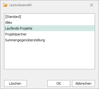 Dialog "Layout öffnen" Dialog "Layout öffnen"
