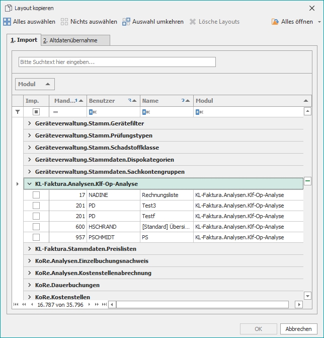 Dialog "Layout kopieren" Dialog "Layout kopieren"