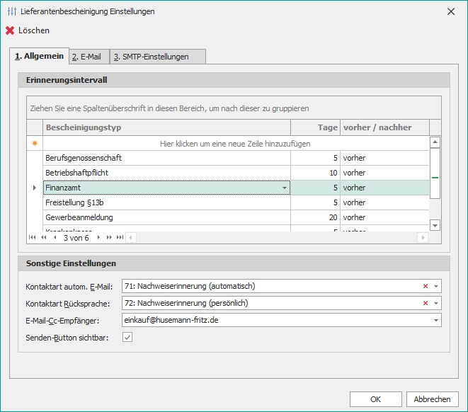 Einstellungen "1. Allgemein" Einstellungen "1. Allgemein"