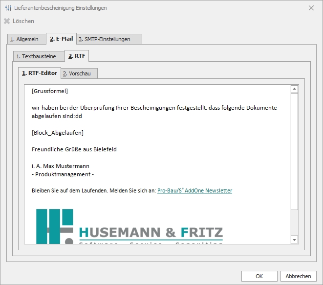 Einstellungen "2. RTF"