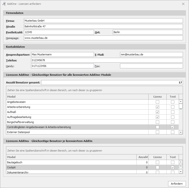 Dialog "Lizenz anfordern"