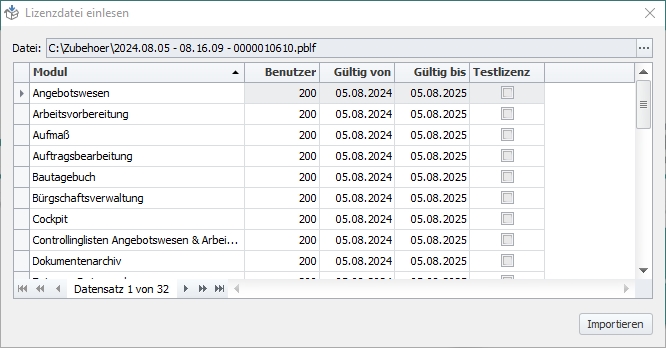 Dialog "Lizenz einlesen" Dialog "Lizenz einlesen"