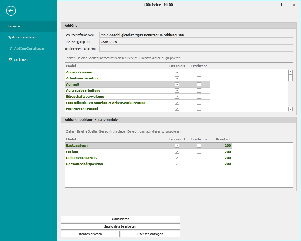 Lizenzübersicht Lizenzübersicht