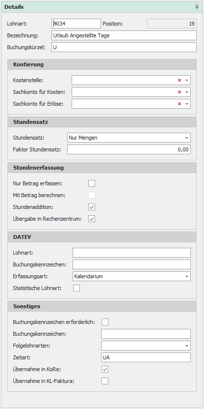 Detail "Lohnarten" Detail "Lohnarten"