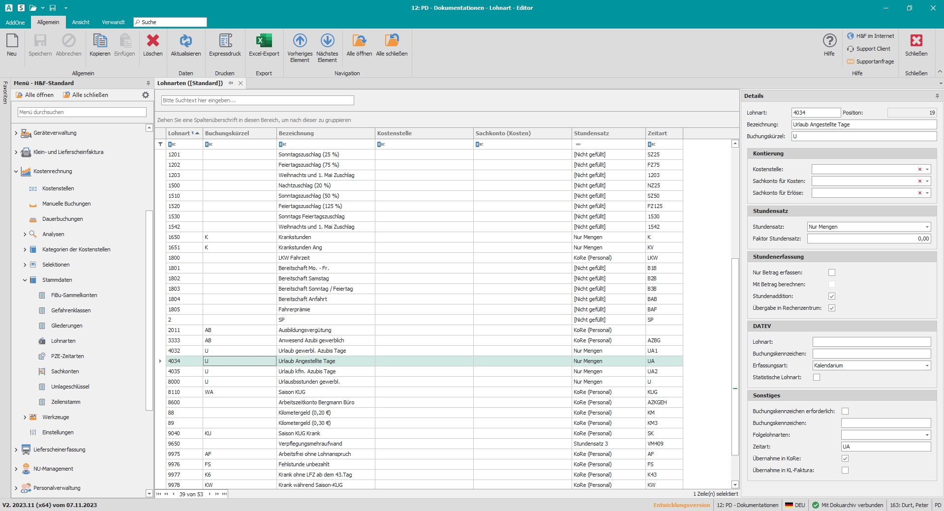 Hauptfenster "Lohnarten"