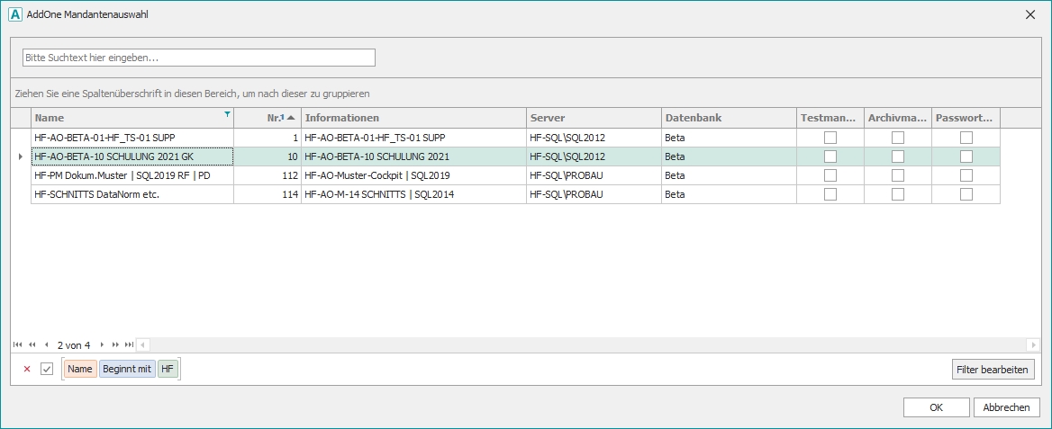 Dialog "Mandantenauswahl"