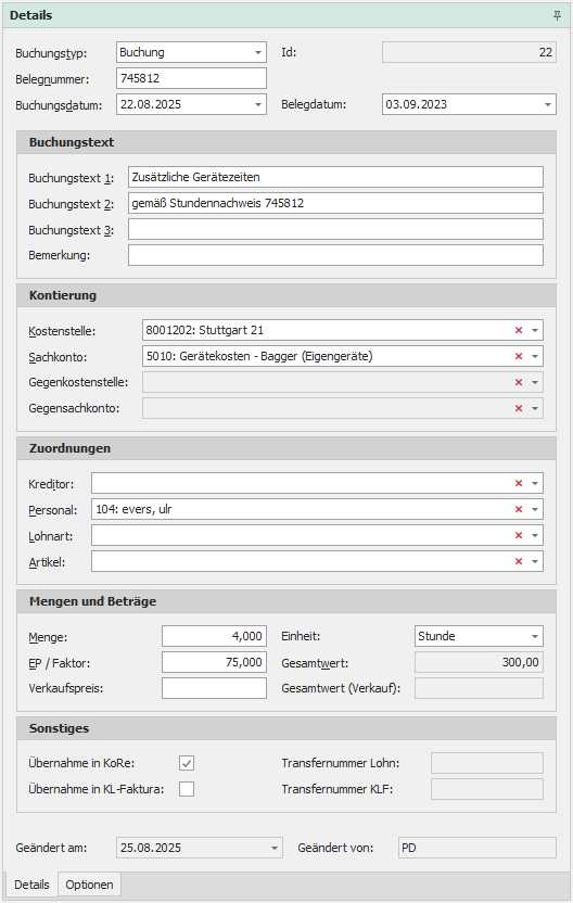 Detail "Manuelle Buchungen"