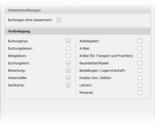 Gruppe "Vorbelegung"