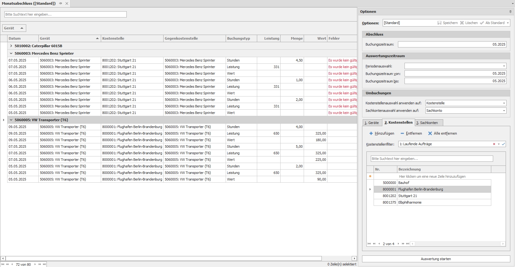Hauptfenster "Monatsabschluss" mit Gruppierungen