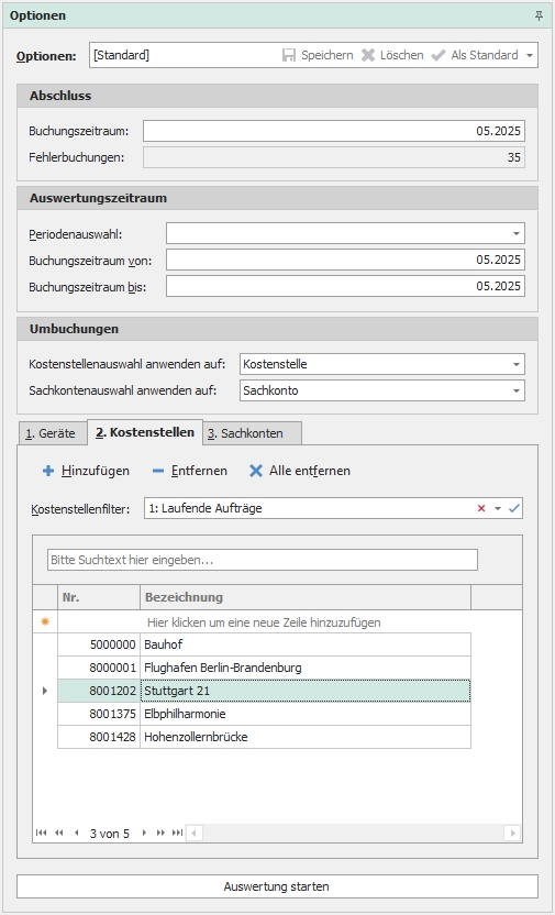 Dockingfenster "Optionen"