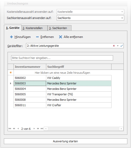 Optionen mit Geräteauswahl