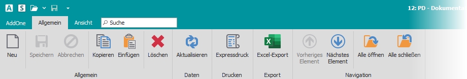 Multifunktionsleiste "Allgemein" Multifunktionsleiste "Allgemein"