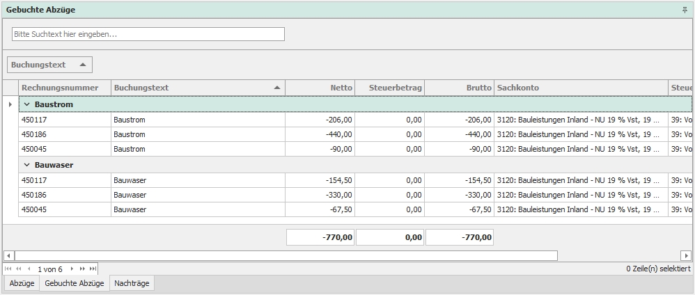 Dockingfenster "Gebuchte Abzüge"