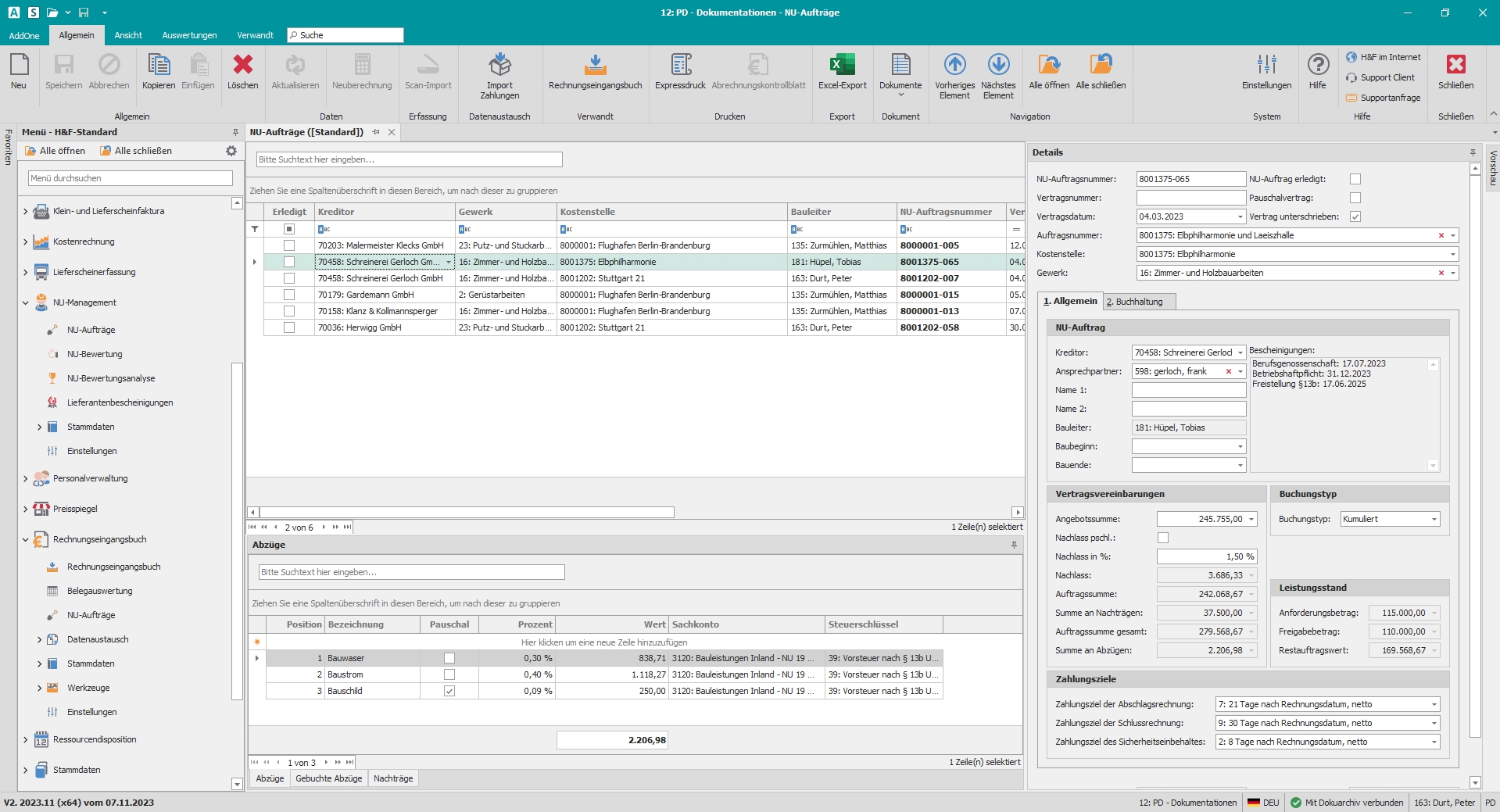 Hauptfenster "NU-Aufträge"