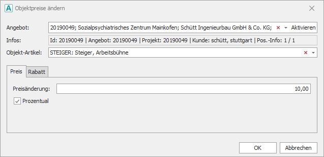 Reiter "Preis" im Werkzeug "Objektpreise ändern" Reiter "Preis" im Werkzeug "Objektpreise ändern"