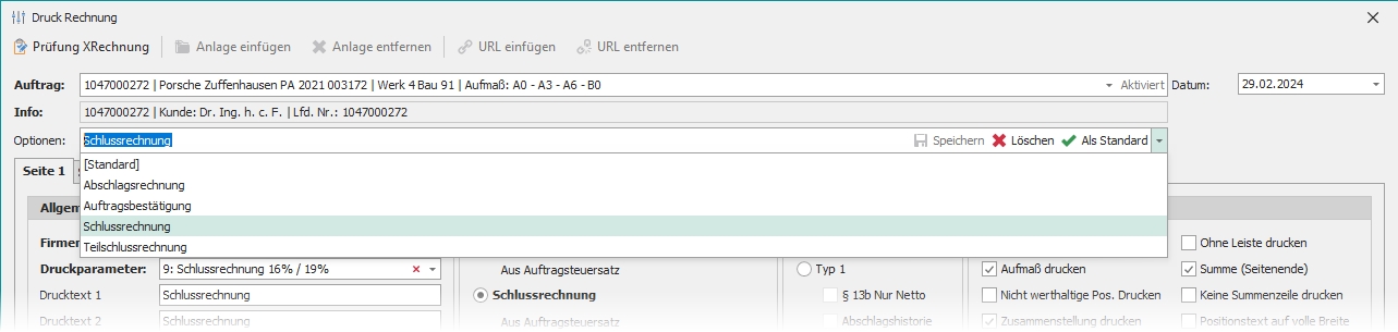 Auswahl aus gespeicherten Optionen