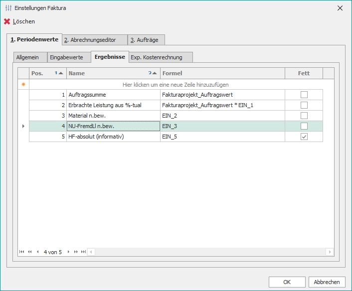 Einstellungen "Ergebnisse"