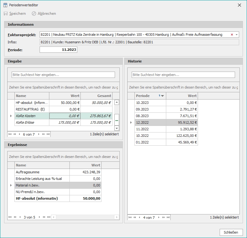 Hauptfenster "Periodenwerteditor"