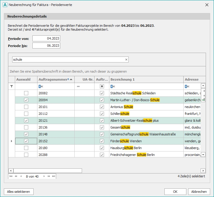 Neuberechnung "Periodenwerte" mit ausgewählten Projekten