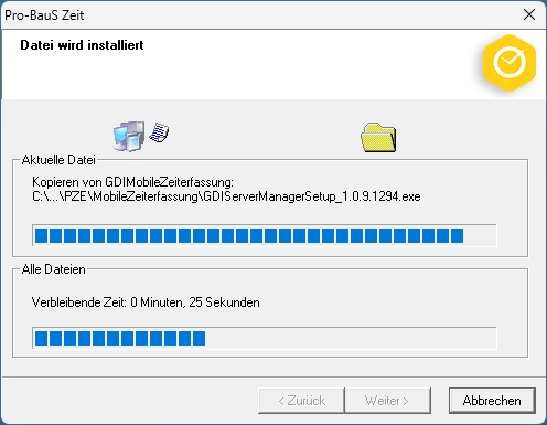 Personalzeiterfassung_Update_Installation_Installation_Fortschritt
