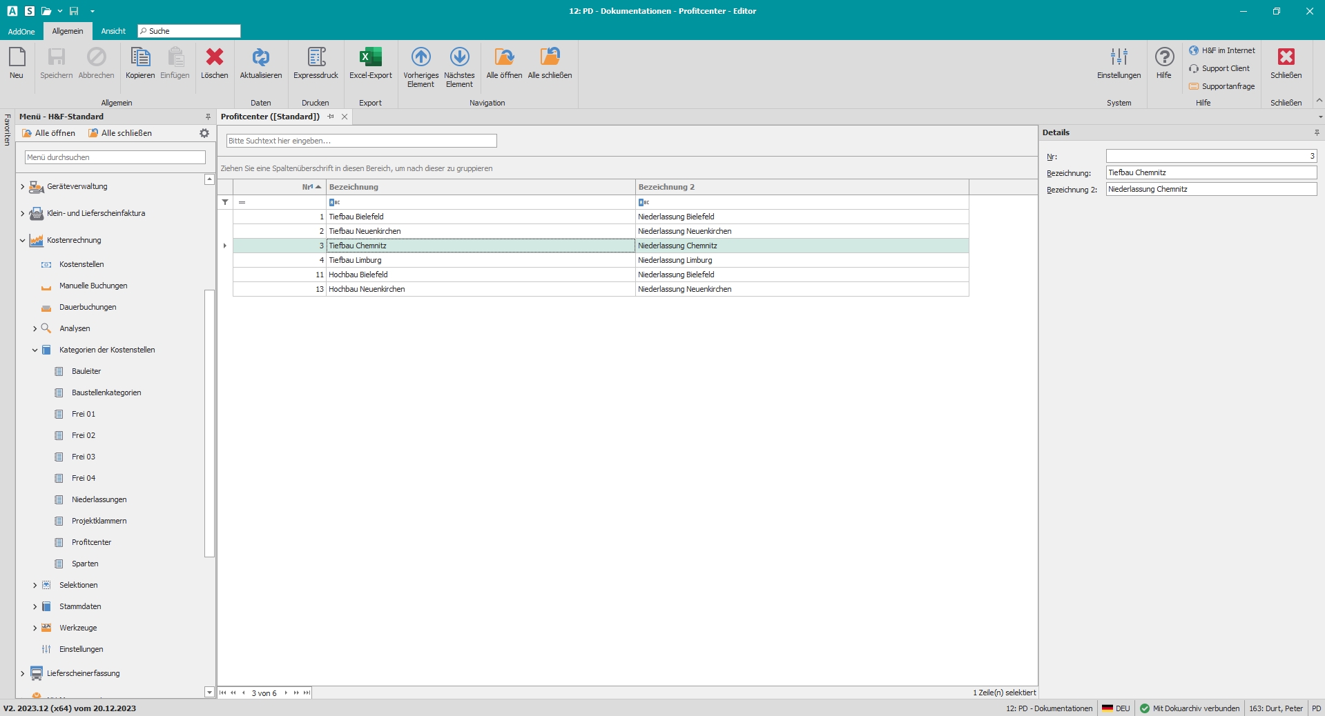 Hauptfenster "Profitcenter"