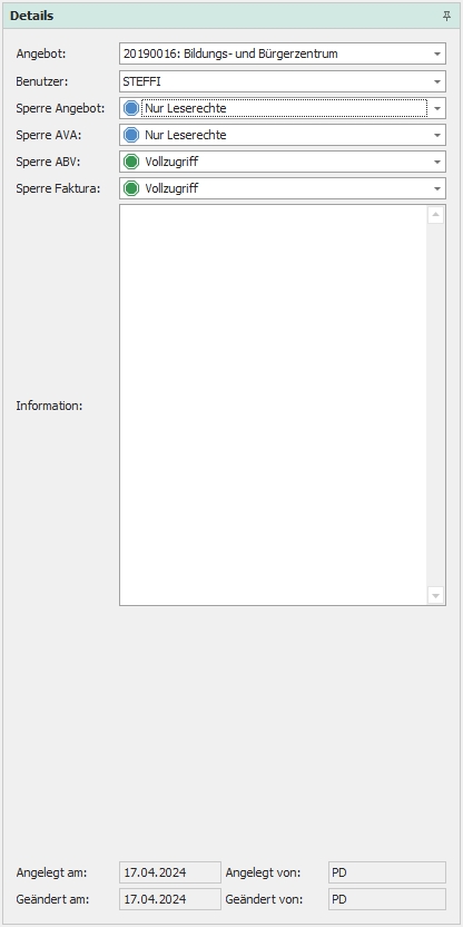 Detail "Projektberechtigungen"