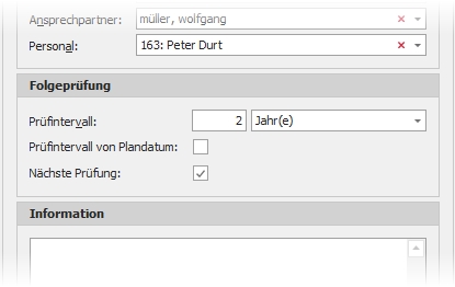 Detail "Prüf- und Wartungstermine" mit Gruppe "Folgeprüfung"