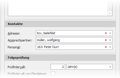 Detail &nbsp;"Prüf- und Wartungstermine" mit Gruppe "Kontakte"