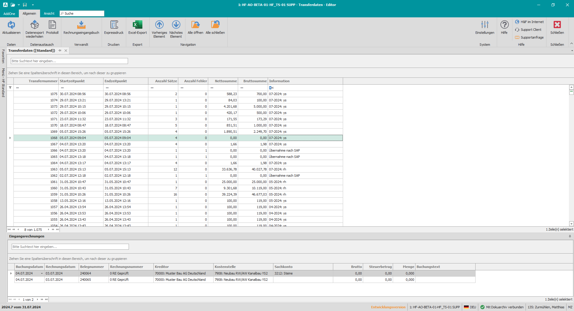 Editor für die Fibu-Transferdaten