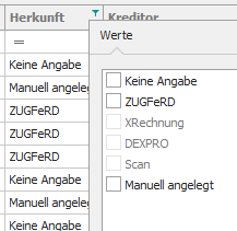 Neue Spalte "Herkunft"