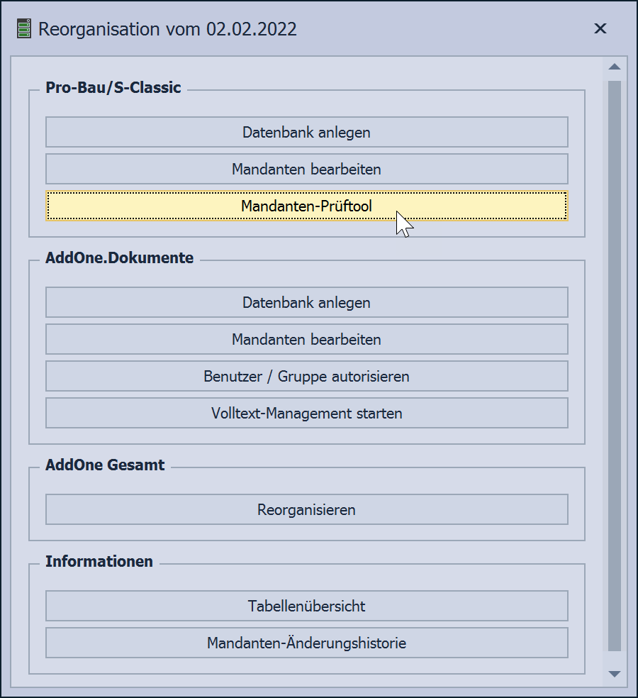 Reorganisationsdialog