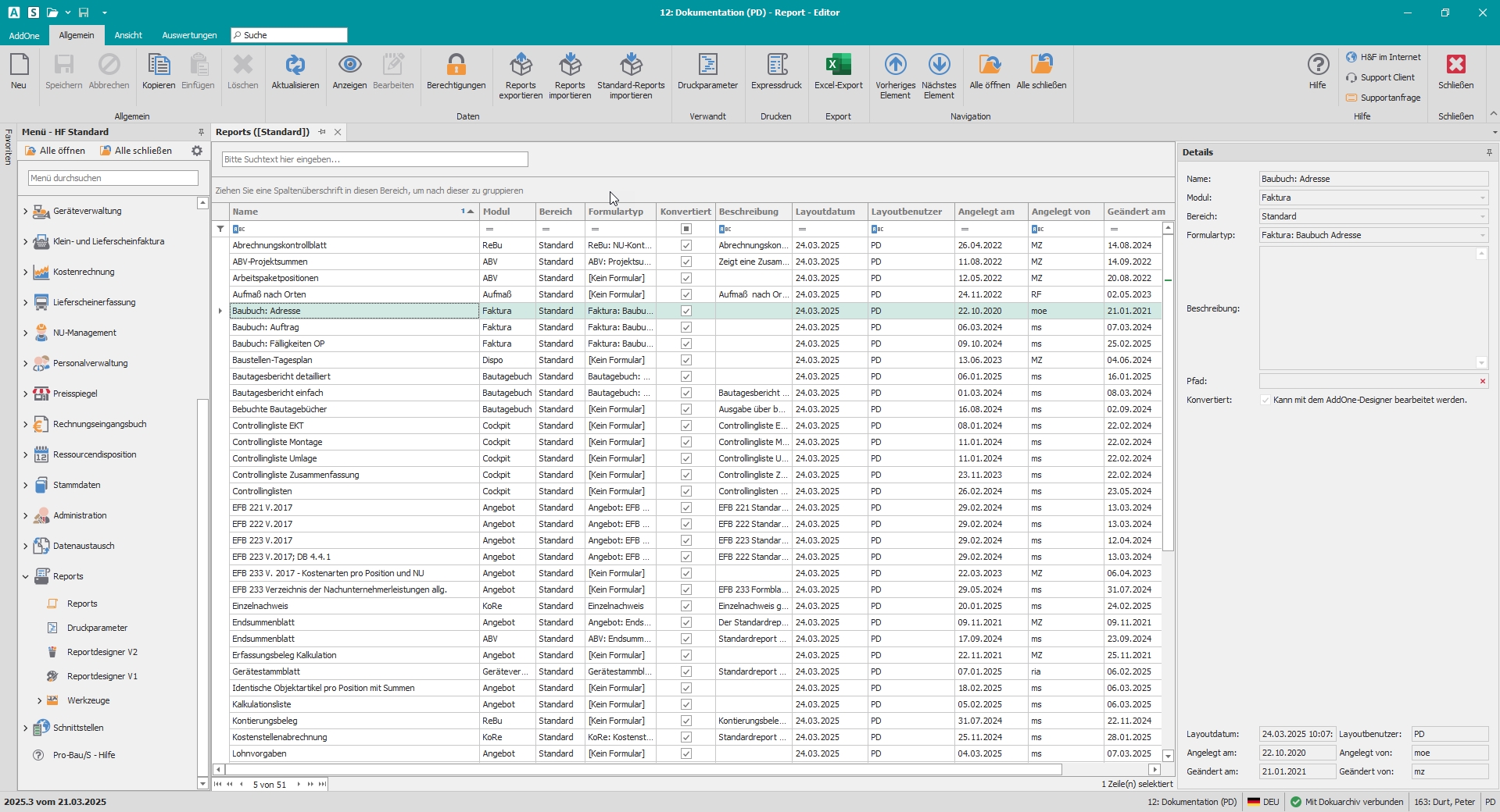 Hauptfenster "Reports" Hauptfenster "Reports"