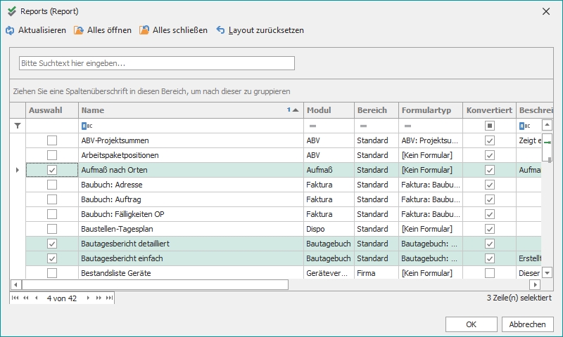Dialog "Reports exportieren" Dialog "Reports exportieren"