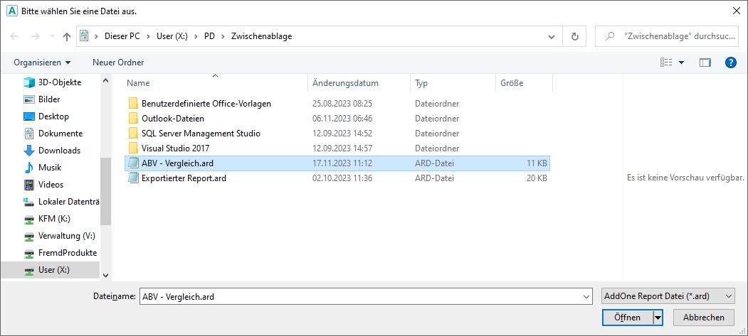 Dialog "Reports importieren" Dialog "Reports importieren"