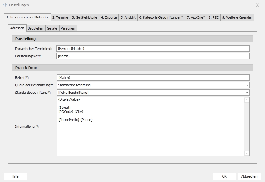 Einstellungen "Ressourcendisposition" Einstellungen "Ressourcendisposition"
