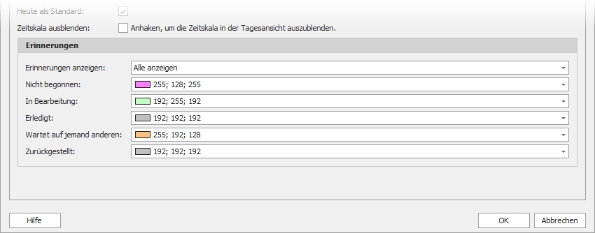 Einstellungen mit Gruppe "Erinnerungen"