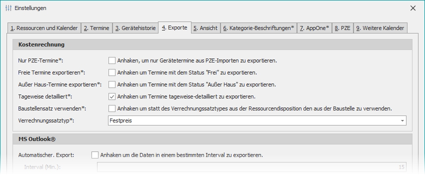 Einstellungen mit Gruppe "Kostenrechnung"
