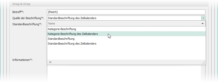 Einstellungen mit Auswahl "Quelle der Beschriftung"