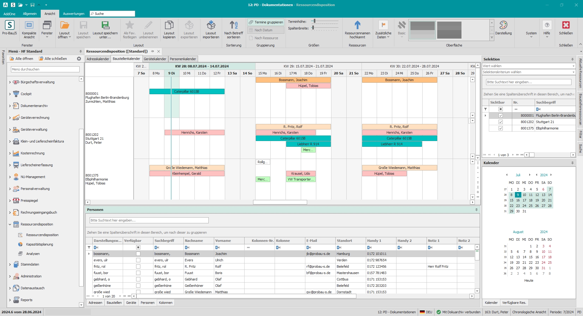 Hauptfenster "Ressourcendisposition"