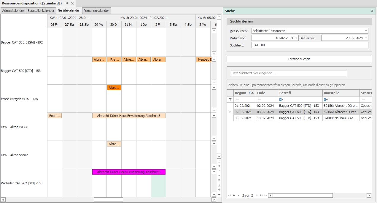 Dockingfenster "Suche"